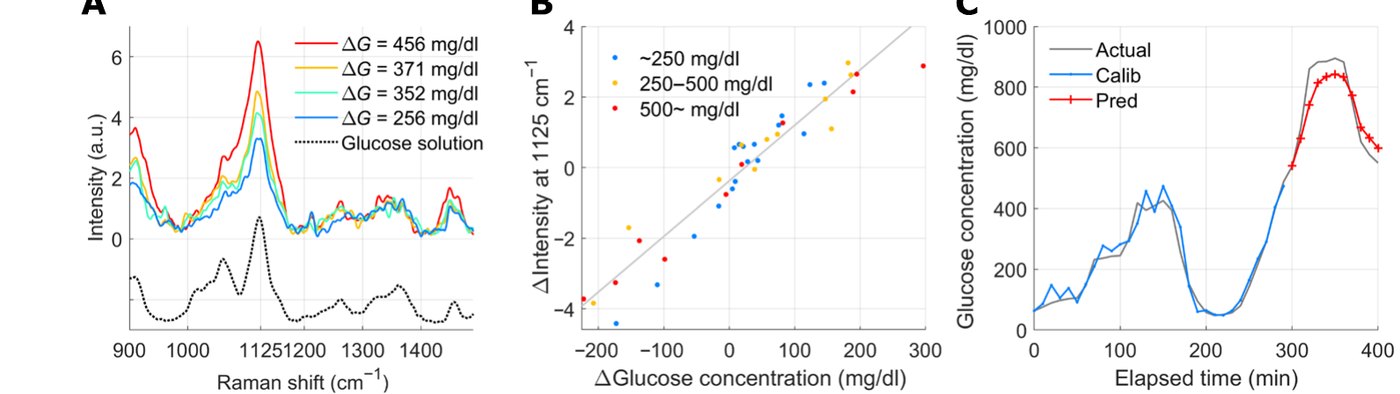 Direct glucose Raman fingerprint in vivo
